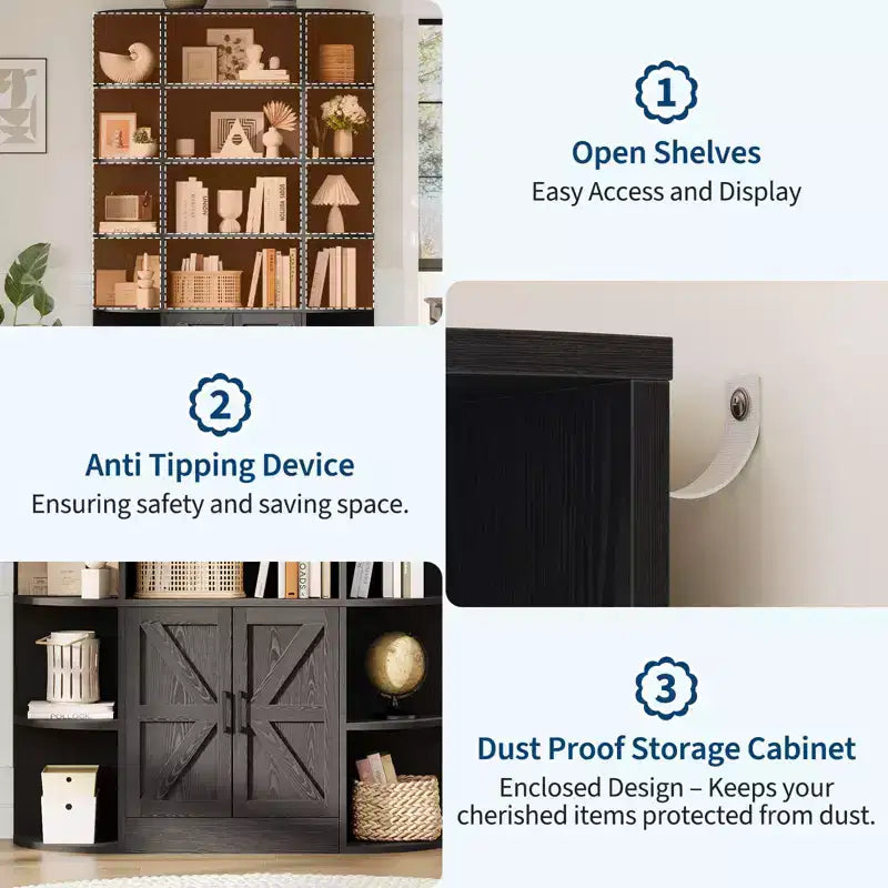 75Tall Bookshelf with Storage, 6-Tier 47 Wide Modern Farmhouse Standing Bookcase Cabinet Display Shelf Organizer for Home Office Living Room