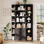 75Tall Bookshelf with Storage, 6-Tier 47 Wide Modern Farmhouse Standing Bookcase Cabinet Display Shelf Organizer for Home Office Living Room