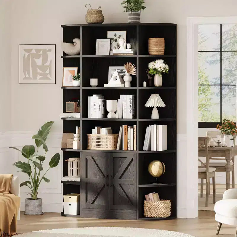 75Tall Bookshelf with Storage, 6-Tier 47 Wide Modern Farmhouse Standing Bookcase Cabinet Display Shelf Organizer for Home Office Living Room