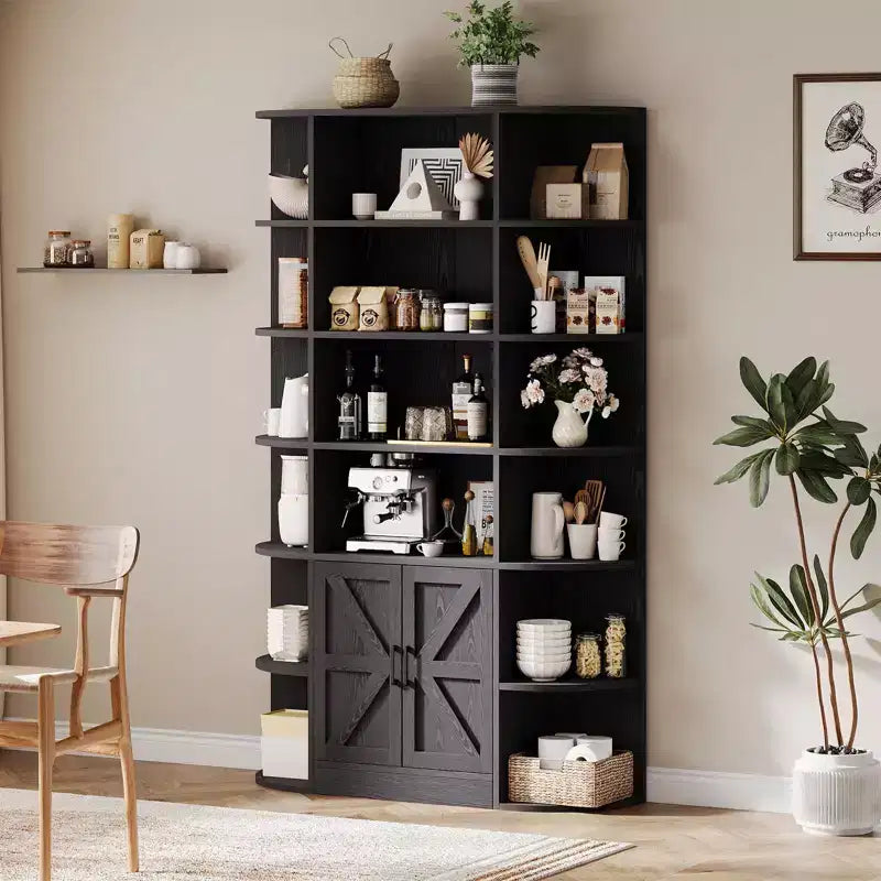 75Tall Bookshelf with Storage, 6-Tier 47 Wide Modern Farmhouse Standing Bookcase Cabinet Display Shelf Organizer for Home Office Living Room