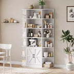 75Tall Bookshelf with Storage, 6-Tier 47 Wide Modern Farmhouse Standing Bookcase Cabinet Display Shelf Organizer for Home Office Living Room