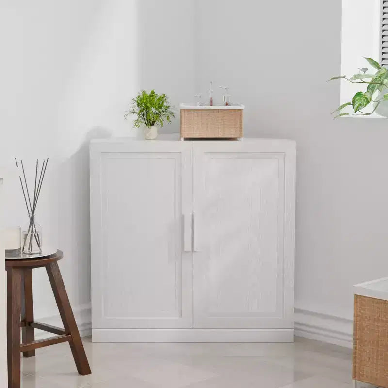 MAYEERTY Armadio angolare moderno in legno massello con ante doppie, contenitore efficiente per la casa, soggiorno, bianco