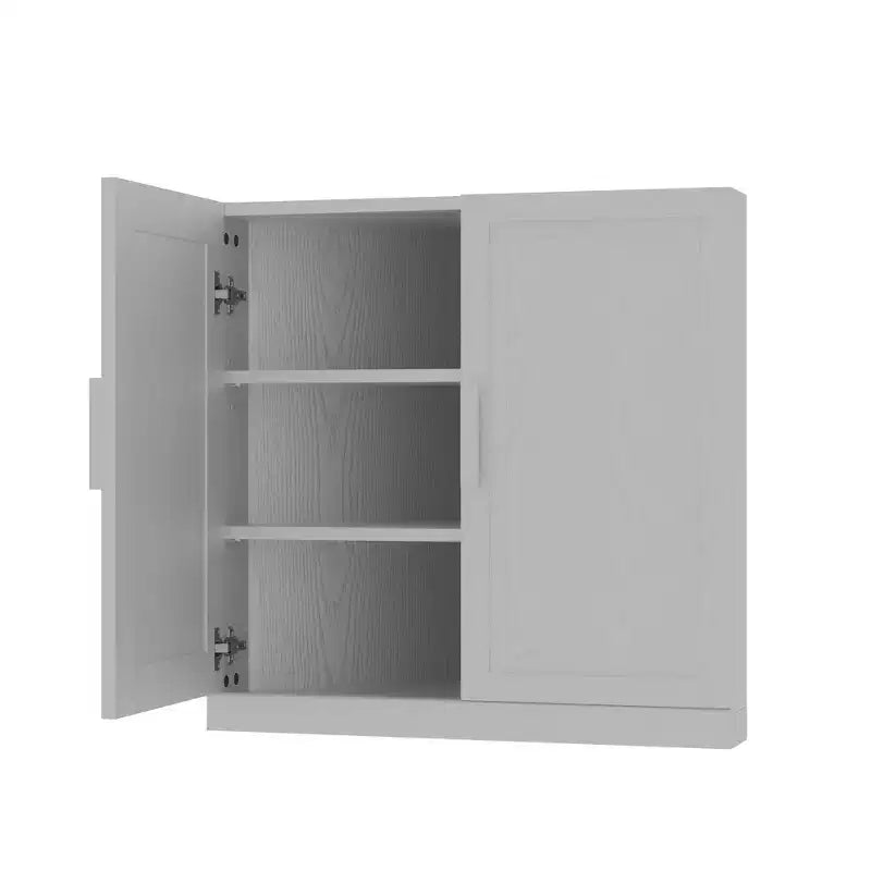 MAYEERTY Armadio angolare moderno in legno massello con ante doppie, contenitore efficiente per la casa, soggiorno, bianco