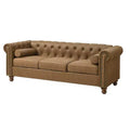 Chesterfield 3-Seat Sofa, Tufted Fabric, Sturdy Wood Frame, Square Arms, S-Spring, High-Resilience Sponge, for Living Room or Apartment, Brown