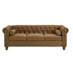 Chesterfield 3-Seat Sofa, Tufted Fabric, Sturdy Wood Frame, Square Arms, S-Spring, High-Resilience Sponge, for Living Room or Apartment, Brown