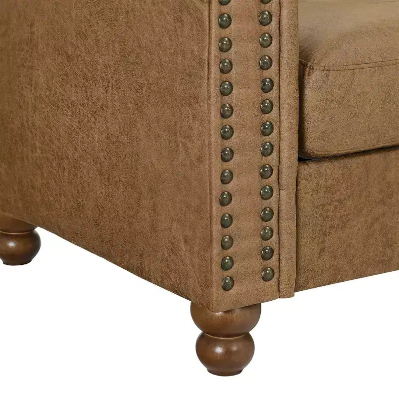 Chesterfield 3-Seat Sofa, Tufted Fabric, Sturdy Wood Frame, Square Arms, S-Spring, High-Resilience Sponge, for Living Room or Apartment, Brown