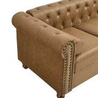 Chesterfield 3-Seat Sofa, Tufted Fabric, Sturdy Wood Frame, Square Arms, S-Spring, High-Resilience Sponge, for Living Room or Apartment, Brown