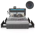 Costway Full Upholstered Platform Bed with LED Headboard Charging Station Storage Drawer