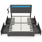 Letto a piattaforma completamente imbottito Costway con testiera a LED, stazione di ricarica e cassetto portaoggetti