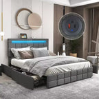 Letto a piattaforma completamente imbottito Costway con testiera a LED, stazione di ricarica e cassetto portaoggetti