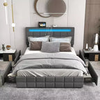 Letto a piattaforma completamente imbottito Costway con testiera a LED, stazione di ricarica e cassetto portaoggetti