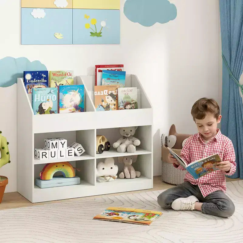 Libreria a 3 Ripiani per Bambini Costway con Scaffale Espositivo e 4 Scomparti per la Cameretta e la Stanza dei Giochi