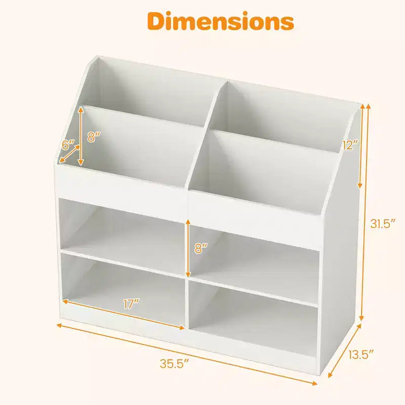 Libreria a 3 Ripiani per Bambini Costway con Scaffale Espositivo e 4 Scomparti per la Cameretta e la Stanza dei Giochi