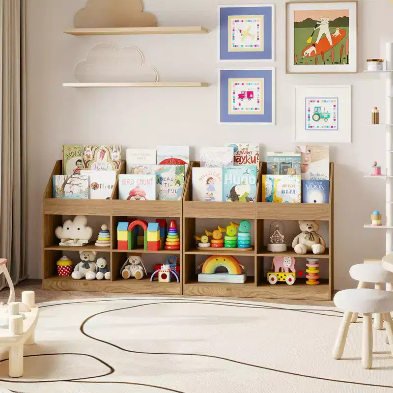 Libreria a 3 Ripiani per Bambini Costway con Scaffale Espositivo e 4 Scomparti per la Cameretta e la Stanza dei Giochi