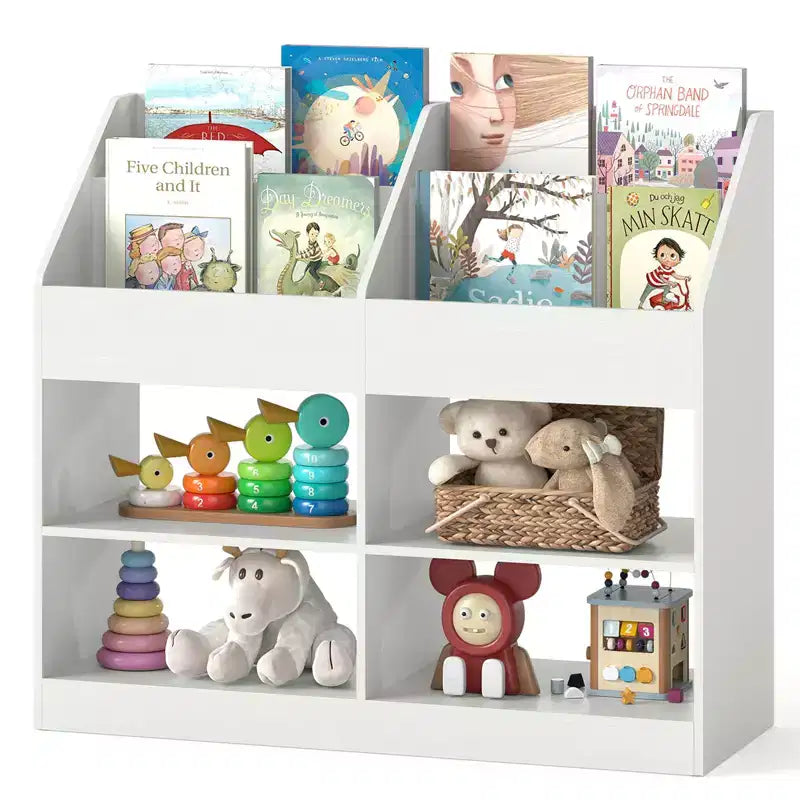 Libreria a 3 Ripiani per Bambini Costway con Scaffale Espositivo e 4 Scomparti per la Cameretta e la Stanza dei Giochi