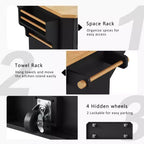 Isola da Cucina con Anta a Ribalta e Ruote, Carrello da Cucina con Cassetti e Scaffale, Isola da Cucina Mobile con Presa Elettrica