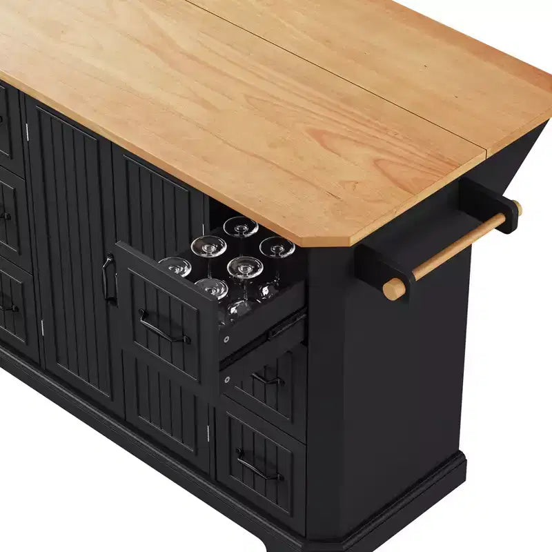 Isola da Cucina con Anta a Ribalta e Ruote, Carrello da Cucina con Cassetti e Scaffale, Isola da Cucina Mobile con Presa Elettrica