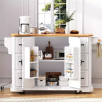 Isola da Cucina con Anta a Ribalta e Ruote, Carrello da Cucina con Cassetti e Scaffale, Isola da Cucina Mobile con Presa Elettrica