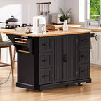 Isola da Cucina con Anta a Ribalta e Ruote, Carrello da Cucina con Cassetti e Scaffale, Isola da Cucina Mobile con Presa Elettrica