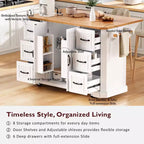 Isola da Cucina con Anta a Ribalta e Ruote, Carrello da Cucina con Cassetti e Scaffale, Isola da Cucina Mobile con Presa Elettrica