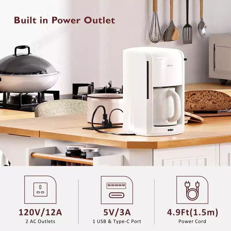 Isola da Cucina con Anta a Ribalta e Ruote, Carrello da Cucina con Cassetti e Scaffale, Isola da Cucina Mobile con Presa Elettrica