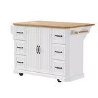 Isola da Cucina con Anta a Ribalta e Ruote, Carrello da Cucina con Cassetti e Scaffale, Isola da Cucina Mobile con Presa Elettrica