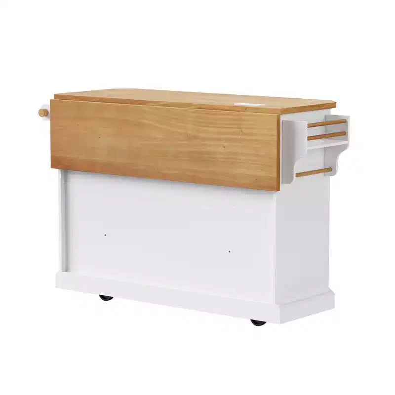 Isola da Cucina con Anta a Ribalta e Ruote, Carrello da Cucina con Cassetti e Scaffale, Isola da Cucina Mobile con Presa Elettrica