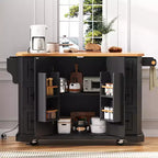Isola da Cucina con Anta a Ribalta e Ruote, Carrello da Cucina con Cassetti e Scaffale, Isola da Cucina Mobile con Presa Elettrica