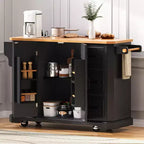 Isola da Cucina con Anta a Ribalta e Ruote, Carrello da Cucina con Cassetti e Scaffale, Isola da Cucina Mobile con Presa Elettrica