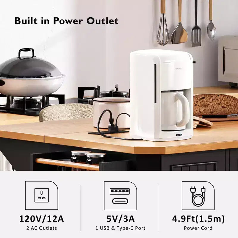 Isola da Cucina con Anta a Ribalta e Ruote, Carrello da Cucina con Cassetti e Scaffale, Isola da Cucina Mobile con Presa Elettrica