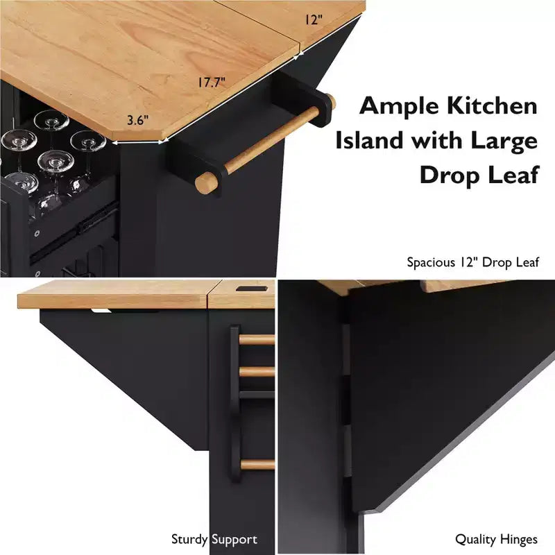 Isola da Cucina con Anta a Ribalta e Ruote, Carrello da Cucina con Cassetti e Scaffale, Isola da Cucina Mobile con Presa Elettrica