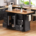 Kitchen Island with Drop Leaf and Wheels, Kitchen Storage Cart with Drawers and Storage Rack, Rolling Kitchen Island with Power Outlet