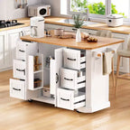 Isola da Cucina con Anta a Ribalta e Ruote, Carrello da Cucina con Cassetti e Scaffale, Isola da Cucina Mobile con Presa Elettrica