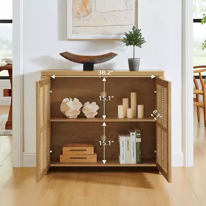 Okak Mid Century Wooden Buffet Sideboard Storage Cabinet with Rattan Doors,Retro Coffee Pantry Cabinets for Dining Room,Kitchen