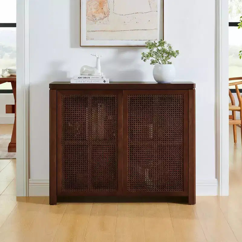 Okak Mid Century Wooden Buffet Sideboard Storage Cabinet with Rattan Doors,Retro Coffee Pantry Cabinets for Dining Room,Kitchen