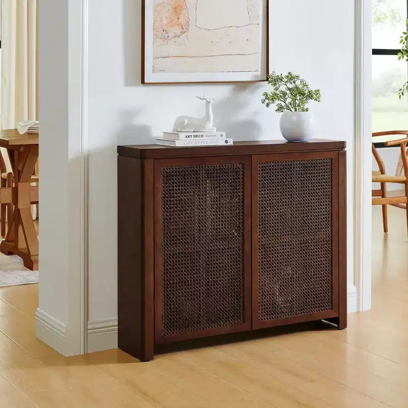Okak Mid Century Wooden Buffet Sideboard Storage Cabinet with Rattan Doors,Retro Coffee Pantry Cabinets for Dining Room,Kitchen
