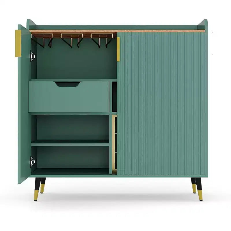Mobile bar moderno con portabottiglie e credenza a buffet, ante in vetro scanalato e cassetti portaoggetti per cucina, sala da pranzo