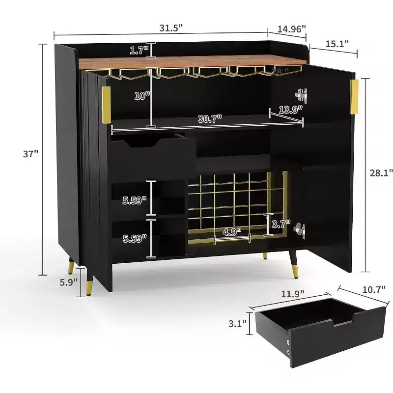 Mobile bar moderno con portabottiglie e credenza a buffet, ante in vetro scanalato e cassetti portaoggetti per cucina, sala da pranzo