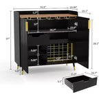 Mobile bar moderno con portabottiglie e credenza a buffet, ante in vetro scanalato e cassetti portaoggetti per cucina, sala da pranzo