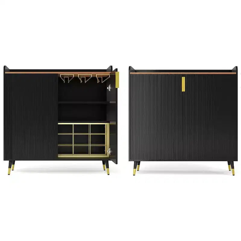 Mobile bar moderno con portabottiglie e credenza a buffet, ante in vetro scanalato e cassetti portaoggetti per cucina, sala da pranzo