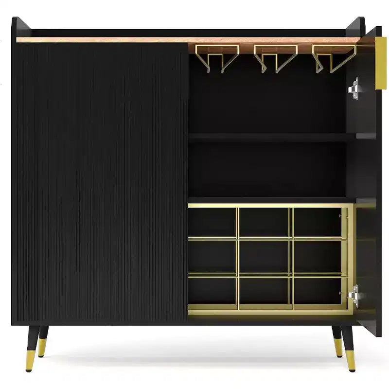 Mobile bar moderno con portabottiglie e credenza a buffet, ante in vetro scanalato e cassetti portaoggetti per cucina, sala da pranzo