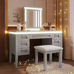 Whisen 44.37 Makeup Vanity Desk, Large Dressing Vanity Table with Tri-Fold Mirror, 5 Drawers, Shelves and 2 Cabinets
