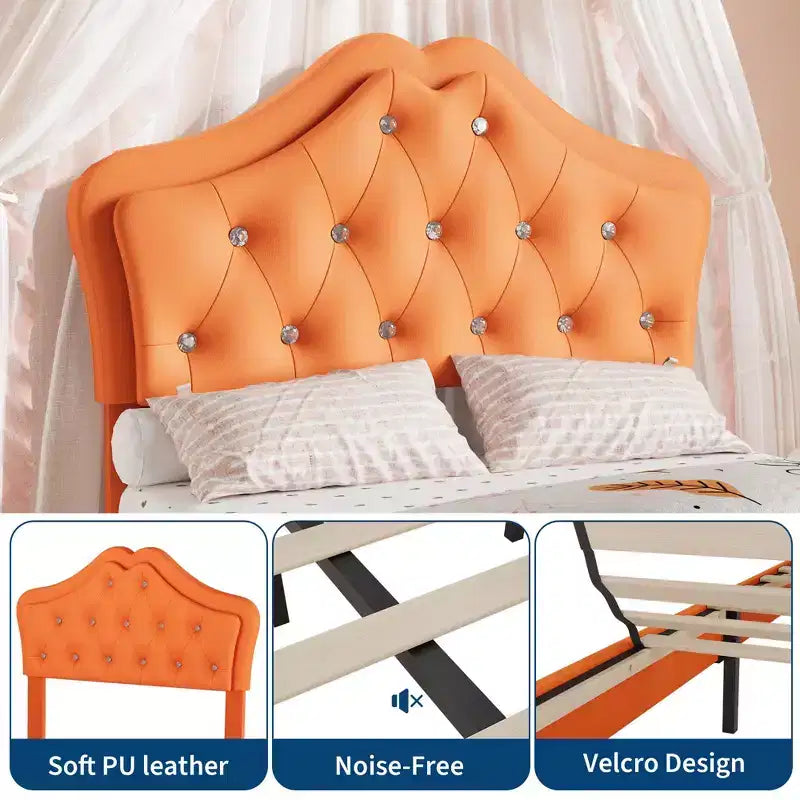 Letto a una piazza con luci a LED e testiera in velluto con bottoni in cristallo, letto imbottito per ragazzo/ragazza con cassetto portaoggetti, nessuna molla necessaria