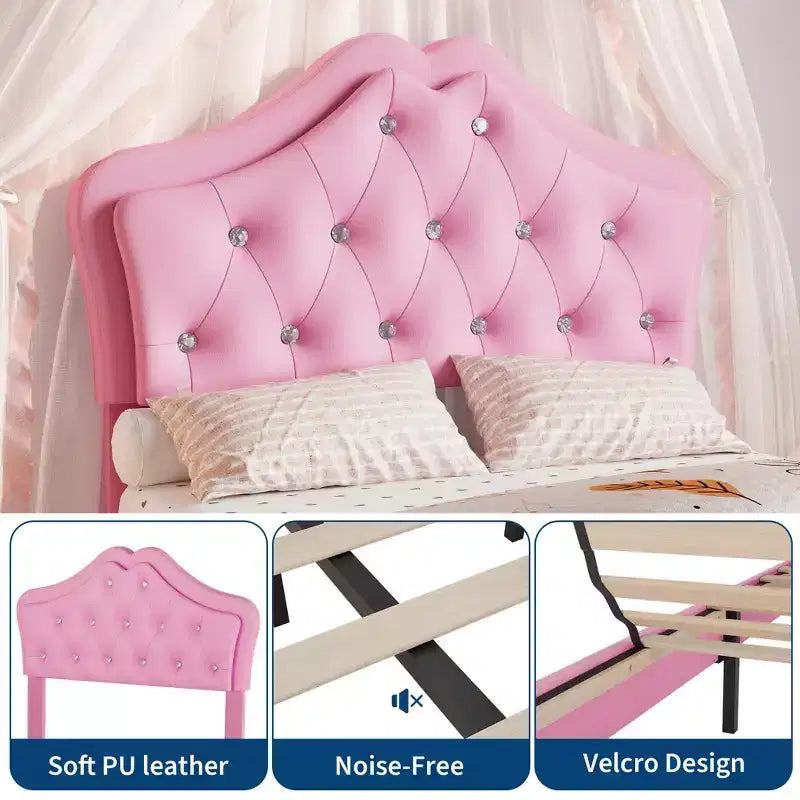 Letto a una piazza con luci a LED e testiera in velluto con bottoni in cristallo, letto imbottito per ragazzo/ragazza con cassetto portaoggetti, nessuna molla necessaria