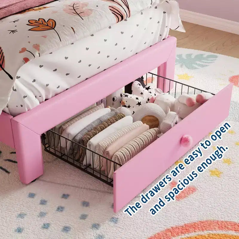 Letto a una piazza con luci a LED e testiera in velluto con bottoni in cristallo, letto imbottito per ragazzo/ragazza con cassetto portaoggetti, nessuna molla necessaria