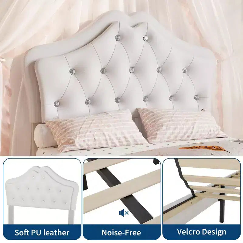 Letto a una piazza con luci a LED e testiera in velluto con bottoni in cristallo, letto imbottito per ragazzo/ragazza con cassetto portaoggetti, nessuna molla necessaria