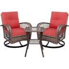 3-Piece Swivel Rocking Patio Chairs Set with 2 360-Degree Swivel Rocking Chairs and Tempered Glass Top Side Tabl, Outdoor Wicker Patio