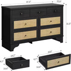 Cassettiera Acekool a 7 cassetti, cassettiera larga 120 cm con cassetti in rattan naturale, organizer in legno per camera da letto, soggiorno, ingresso