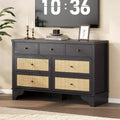 Acekool 7 Drawer Dresser, 47.3 Wide Chest with Natural Rattan Drawers, Wood Storage Organizer for Bedroom, Living Room, Entryway