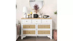 Cassettiera Acekool a 7 cassetti, cassettiera larga 120 cm con cassetti in rattan naturale, organizer in legno per camera da letto, soggiorno, ingresso